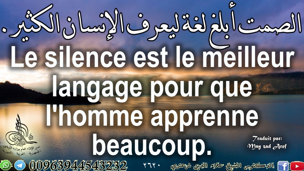 الصمت أبلغ لغة ليعرف الإنسان الكثير. باللغة الفرنسية.